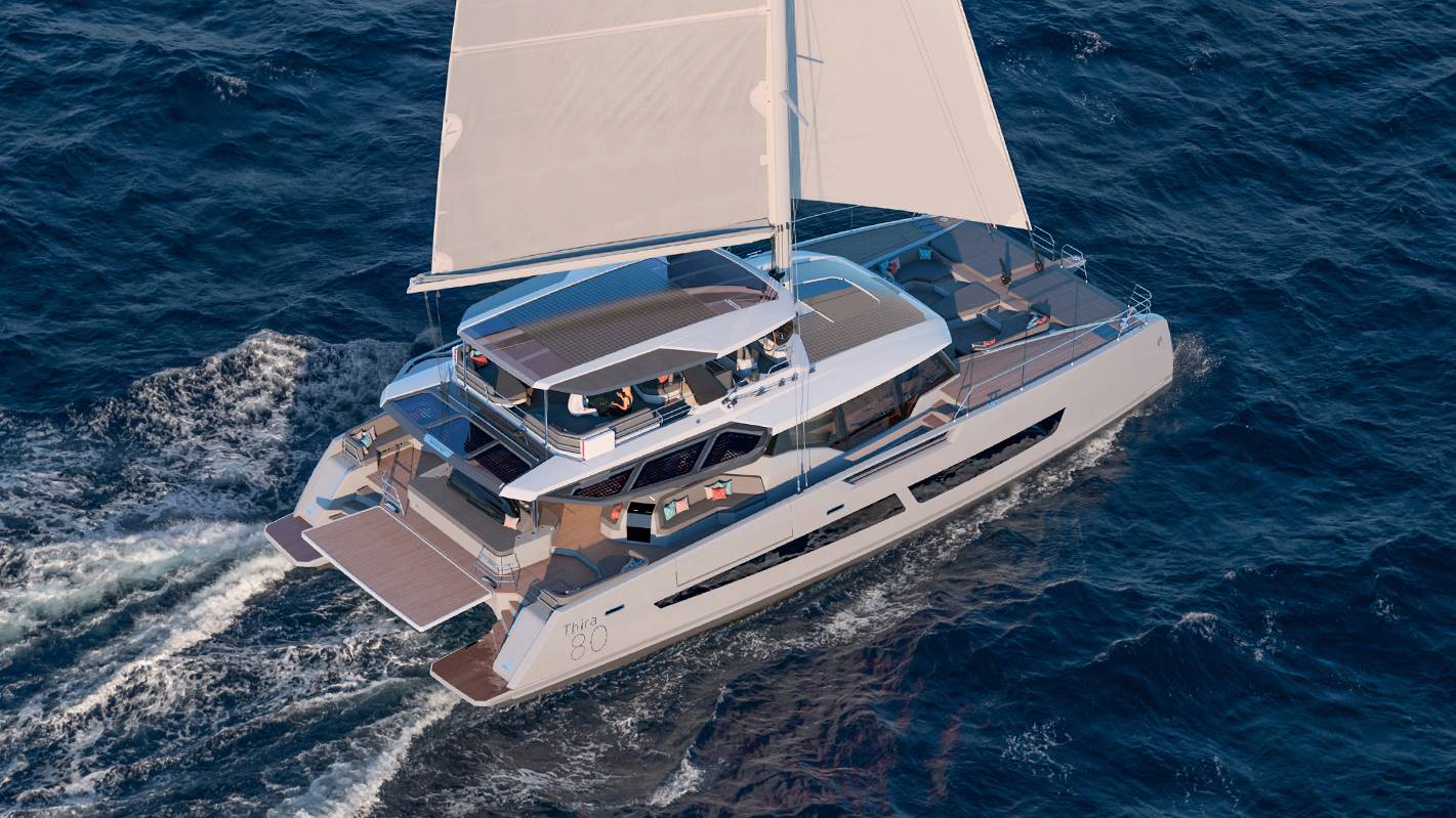 The second Fountaine Pajot Flagship Thíra80 has arrived in Greece