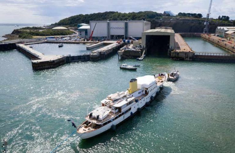MY Marala arrives at Pendennis for major restoration project