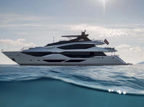Sunseeker 134 enters final outfitting with bespoke “extreme black” finish